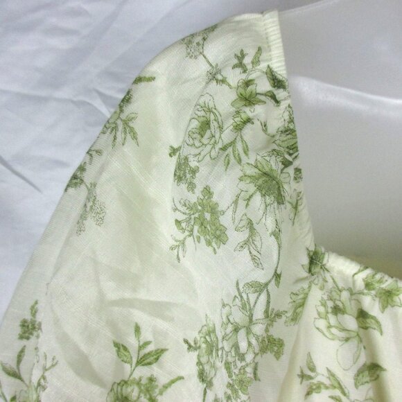 Blu Pepper Dress Square Neckline Ivory Green Floral Puff Sleeve Size L Cottage - Picture 4 of 6